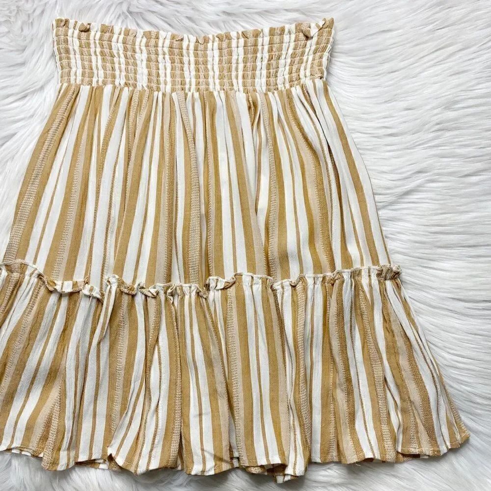 Angie Smocked Waisted Striped Skirt Orange and Ivory Medium
